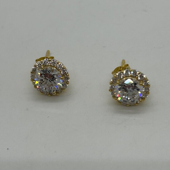 Primrose 18K Gold Over Sterling Silver Cubic Zirconia Halo Stud Earrings - Picture 6 of 14